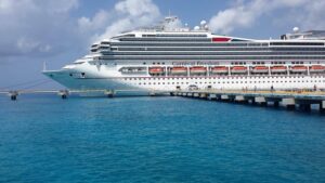A Galveston cruise ship docked at a dock.