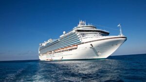 nude cruises a ship in the ocean.