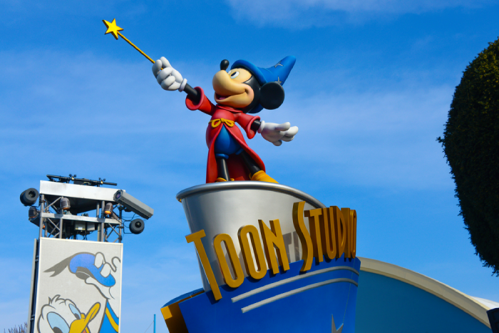 toon-studio View of the Wizard Mickey Mouse, from the movie Fantasia, welcoming us to the Disney studios.